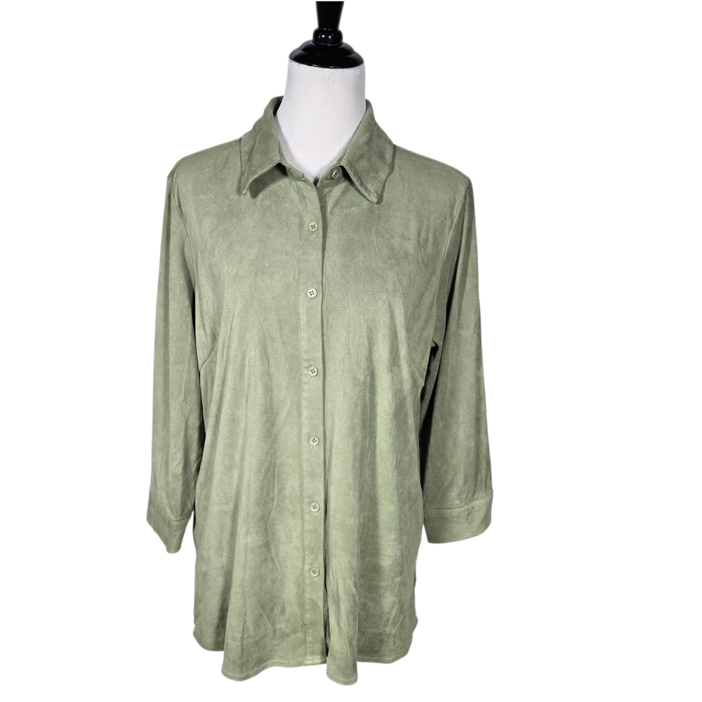 Coldwater Creek Size Large Sage Green Button-Down Soft Long Sleeve Shirt